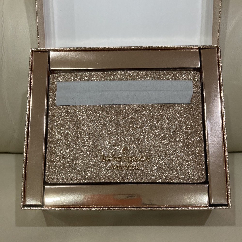 NWT Kate Spade Gold Sparkle Glitter Glimmer Boxed Small Slim Card Holder Wallet - Picture 5 of 15